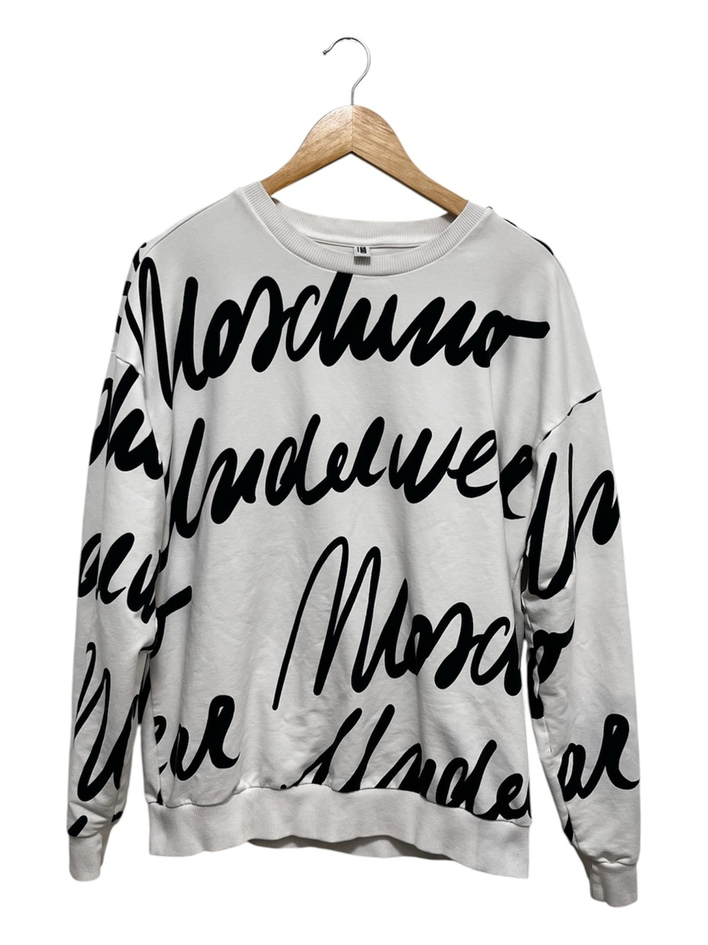 Moschino White Calligraphy Script Logo Sweatshirt Size Small